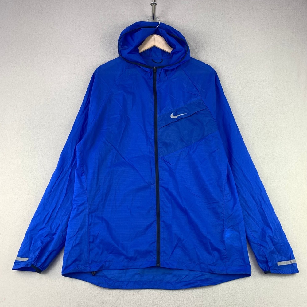 Nike Impossibly Light Jacket Mens Large Blue Full-Zip Hooded Windbreaker Running